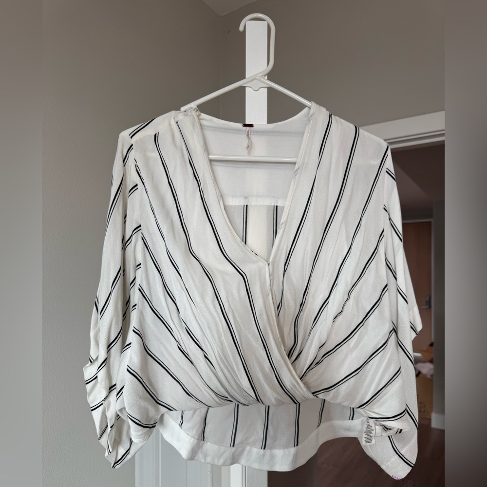 Free People Black and White Striped Blouse